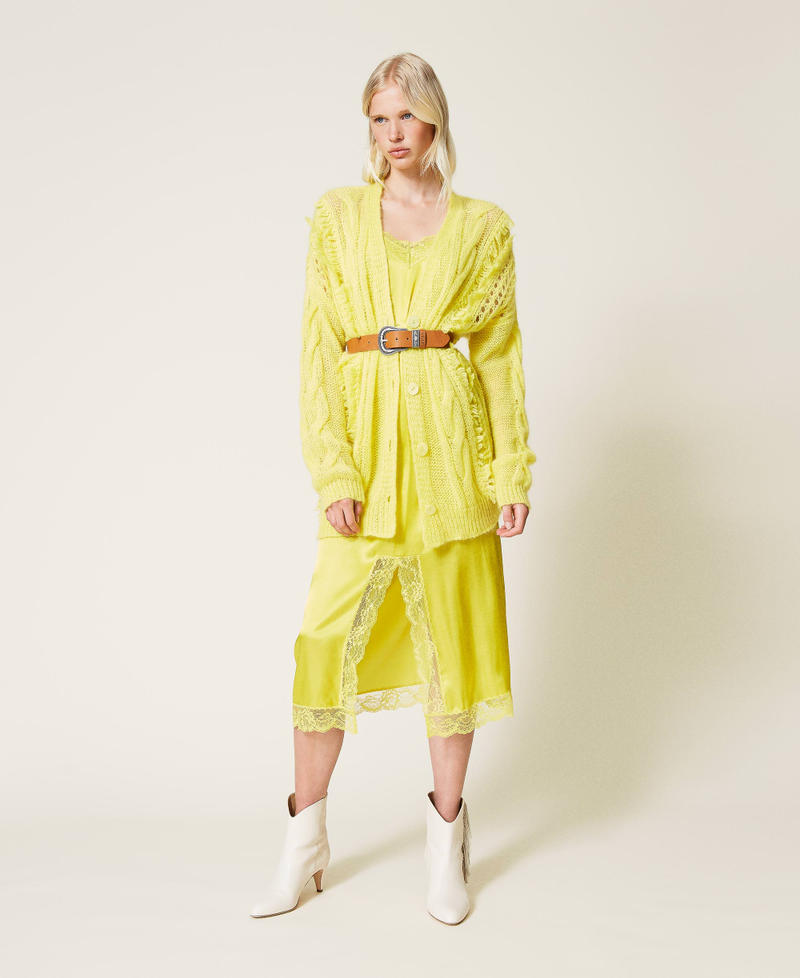 Cardigan in misto mohair con frange Giallo "Lemon" Donna 212TP3411-0T