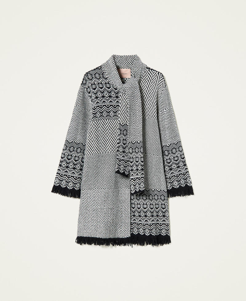 Cappotto jacquard con frange Jacquard Patch Bicolor Nero / Bianco "Neve" Donna 212TP3430-0S
