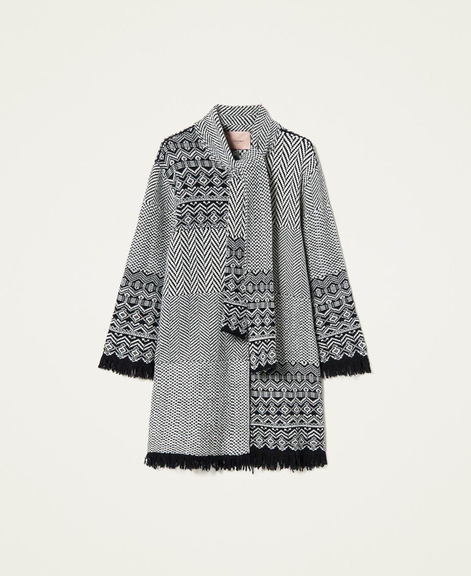 Cappotto jacquard con frange Jacquard Patch Bicolor Nero / Bianco "Neve" Donna 212TP3430-0S