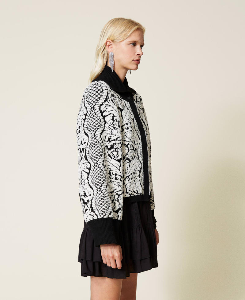 Jacquard floral jacket Black / &ldquo;Snow&rdquo; White Floral Jacquard Woman 212TP3440-03