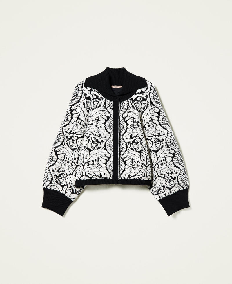 Jacquard floral jacket Black / &ldquo;Snow&rdquo; White Floral Jacquard Woman 212TP3440-0S