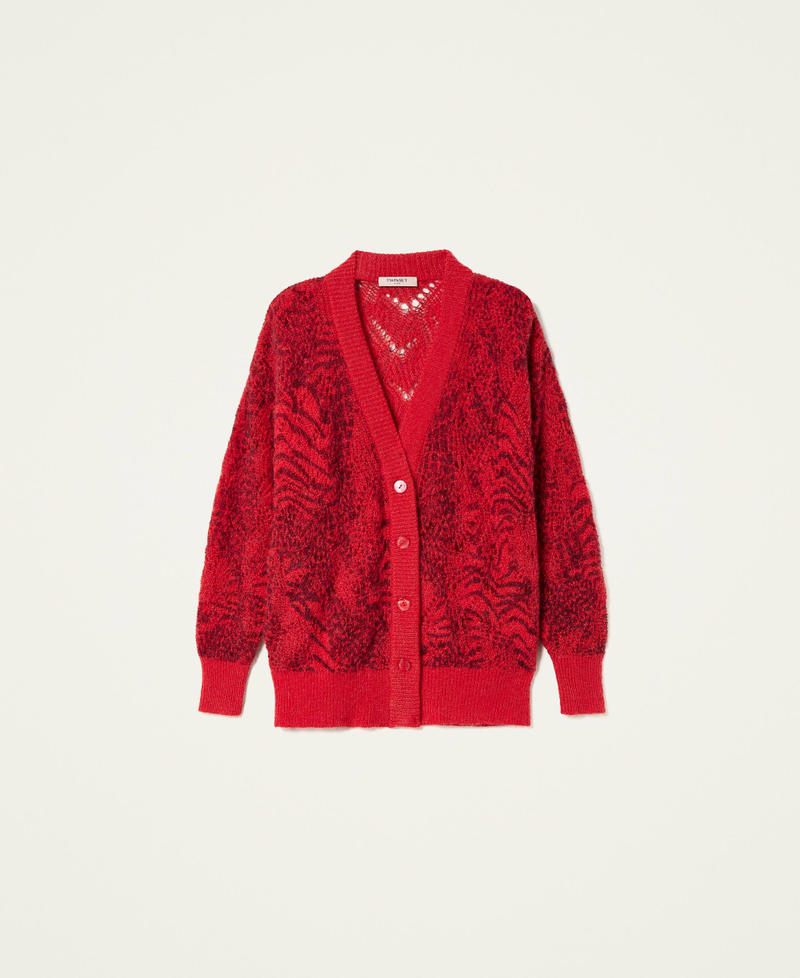 トップス Mohair cardigan Mohair blend cardigan with animal print Woman, Red | TWINSET Milano