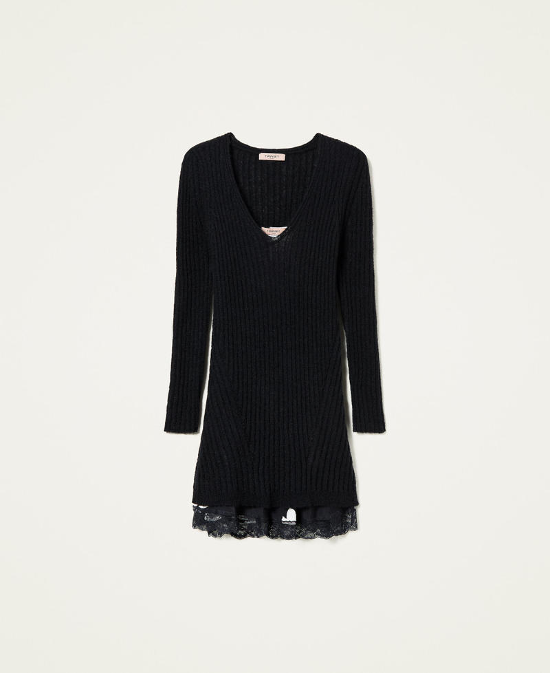 Mohair blend dress with floral slip Two-tone Black / “Snow” White / Black Floral Print Woman 212TP3500-0S