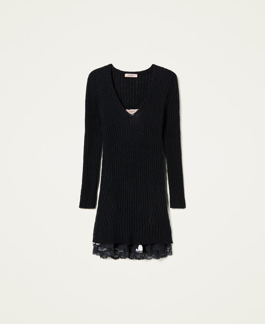 Mohair blend dress with floral slip Two-tone Black / “Snow” White / Black Floral Print Woman 212TP3500-0S
