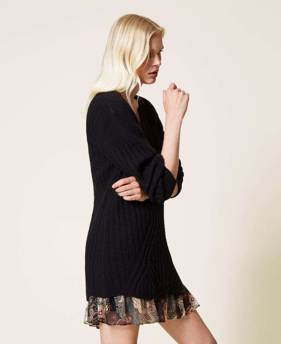 Abito in misto lana e sottoveste a fiori Bicolor Nero / Stampa Indian Flower Nero Donna 212TP3510-04