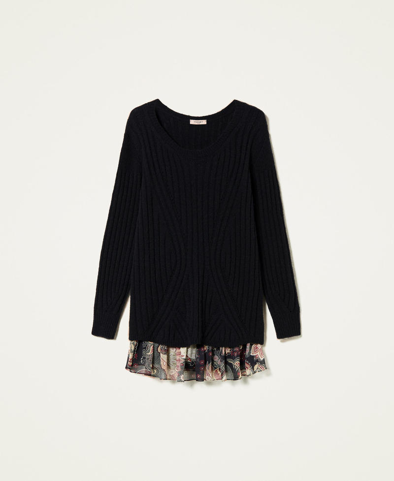 Abito in misto lana e sottoveste a fiori Bicolor Nero / Stampa Indian Flower Nero Donna 212TP3510-0S