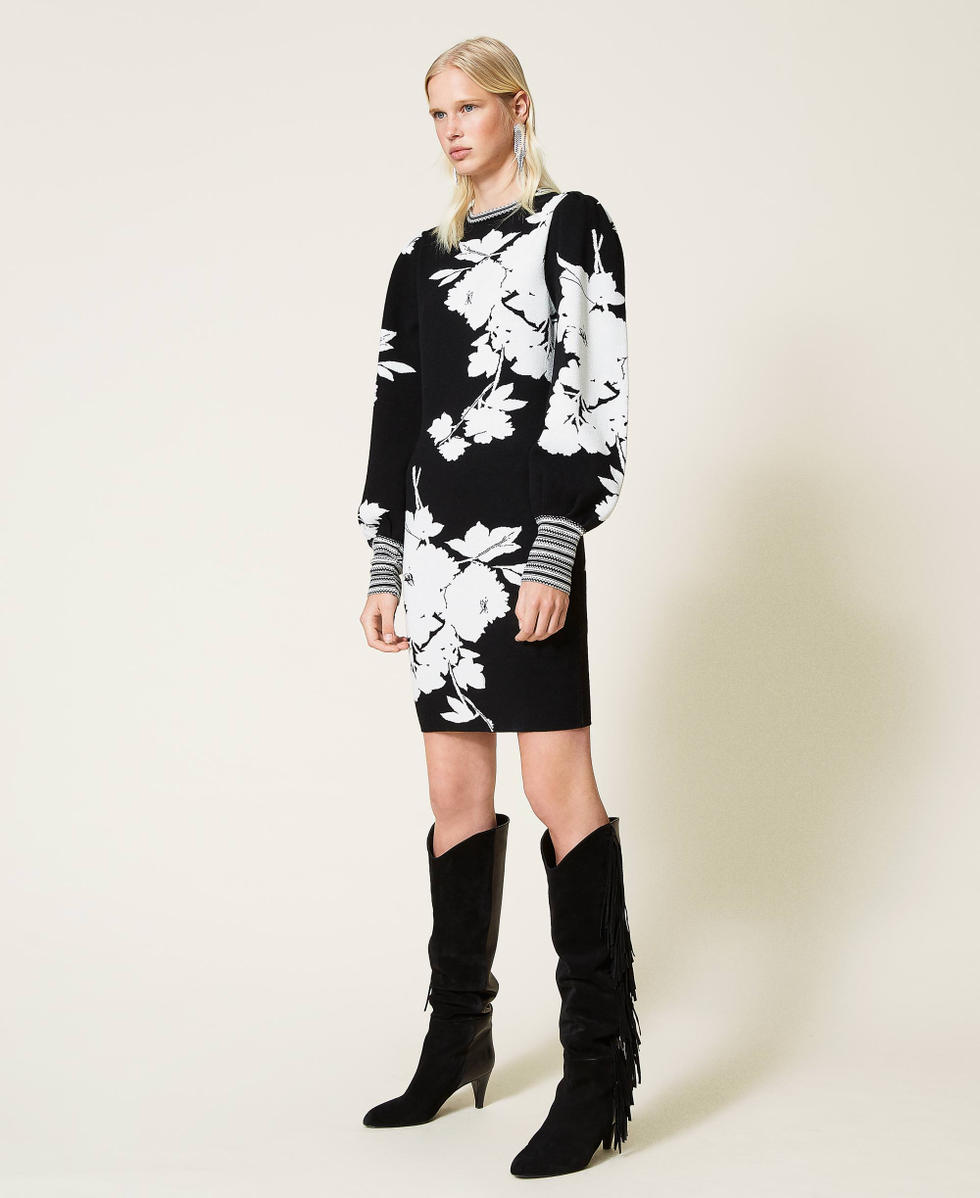 Floral jacquard dress &ldquo;Snow&rdquo; White / Black Floral Jacquard Woman 212TP3540-06