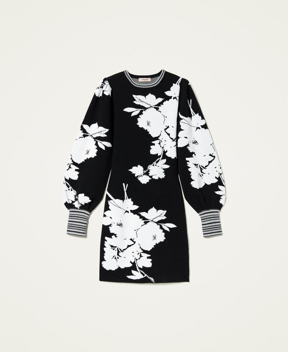 Floral jacquard dress &ldquo;Snow&rdquo; White / Black Floral Jacquard Woman 212TP3540-0S
