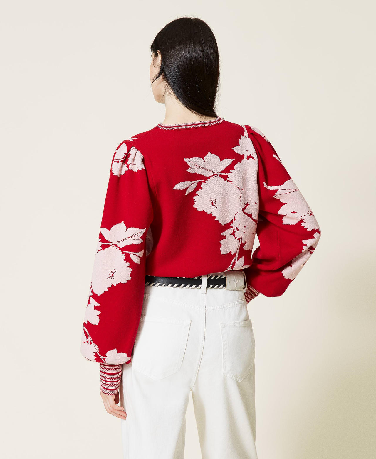 Jacquard floral jumper “Geranium” Red / Light Canyon Woman 212TP3541-03