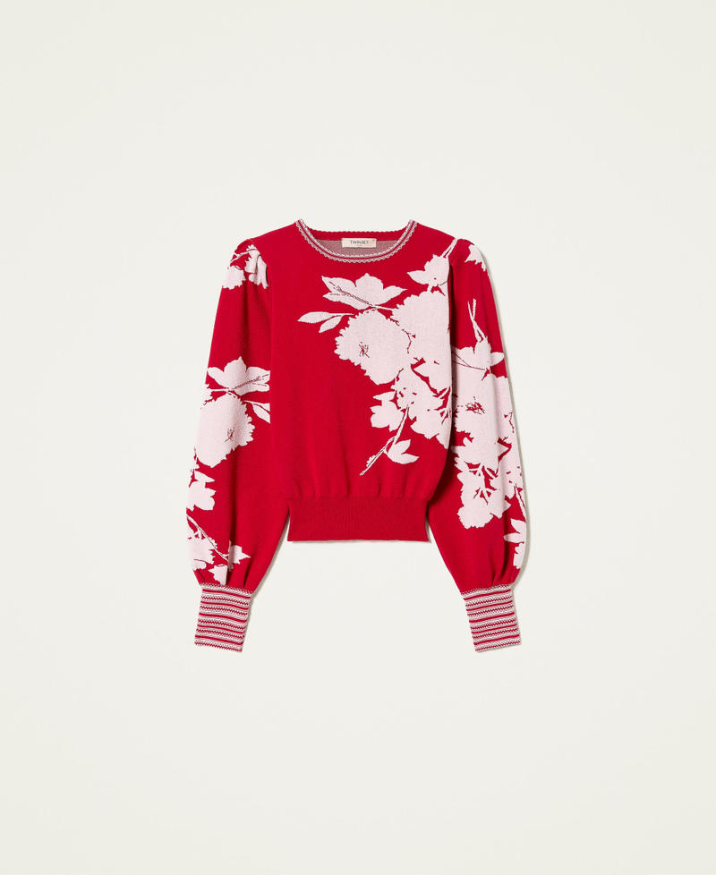 Pull jacquard floral Jacquard Fleurs Rouge &laquo;&nbsp;G&eacute;ranium&nbsp;&raquo; / Light Canyon Femme 212TP3541-0S
