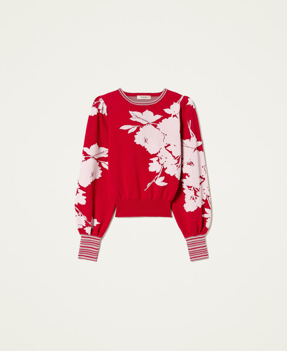 Pull jacquard floral Jacquard Fleurs Rouge &laquo;&nbsp;G&eacute;ranium&nbsp;&raquo; / Light Canyon Femme 212TP3541-0S