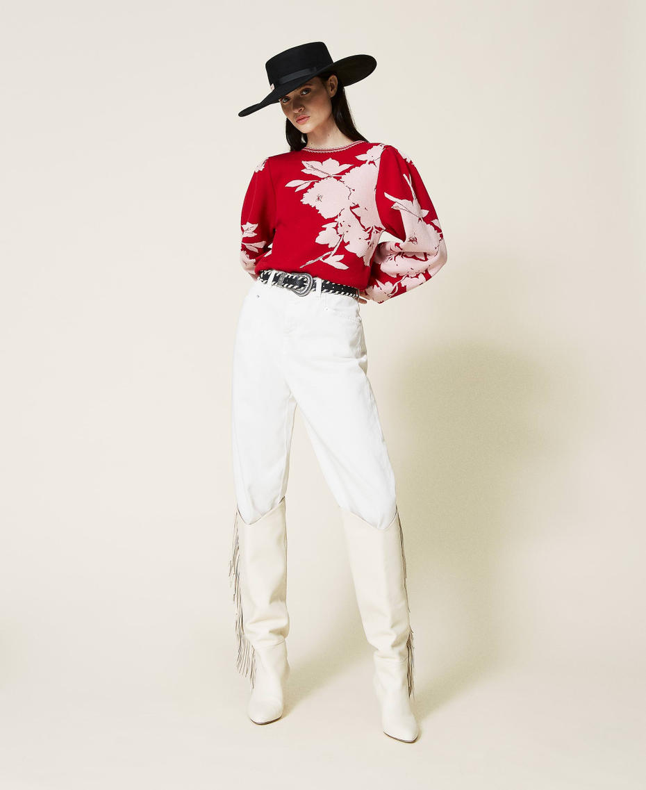 Pull jacquard floral Jacquard Fleurs Rouge &laquo;&nbsp;G&eacute;ranium&nbsp;&raquo; / Light Canyon Femme 212TP3541-0T