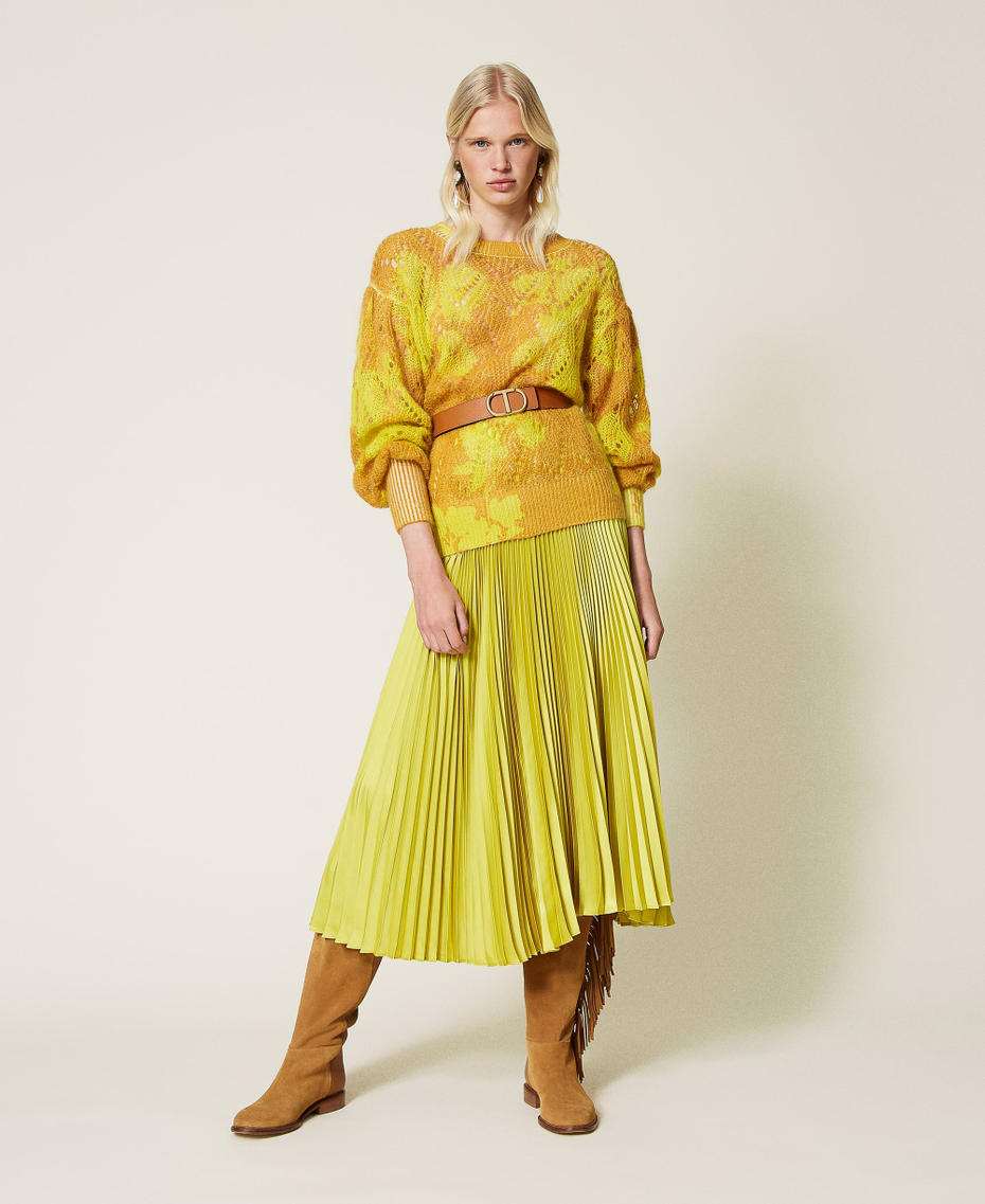 Mohair openwork jumper with floral print &ldquo;Saffron&rdquo; Yellow Floral Print Woman 212TP3550-0T