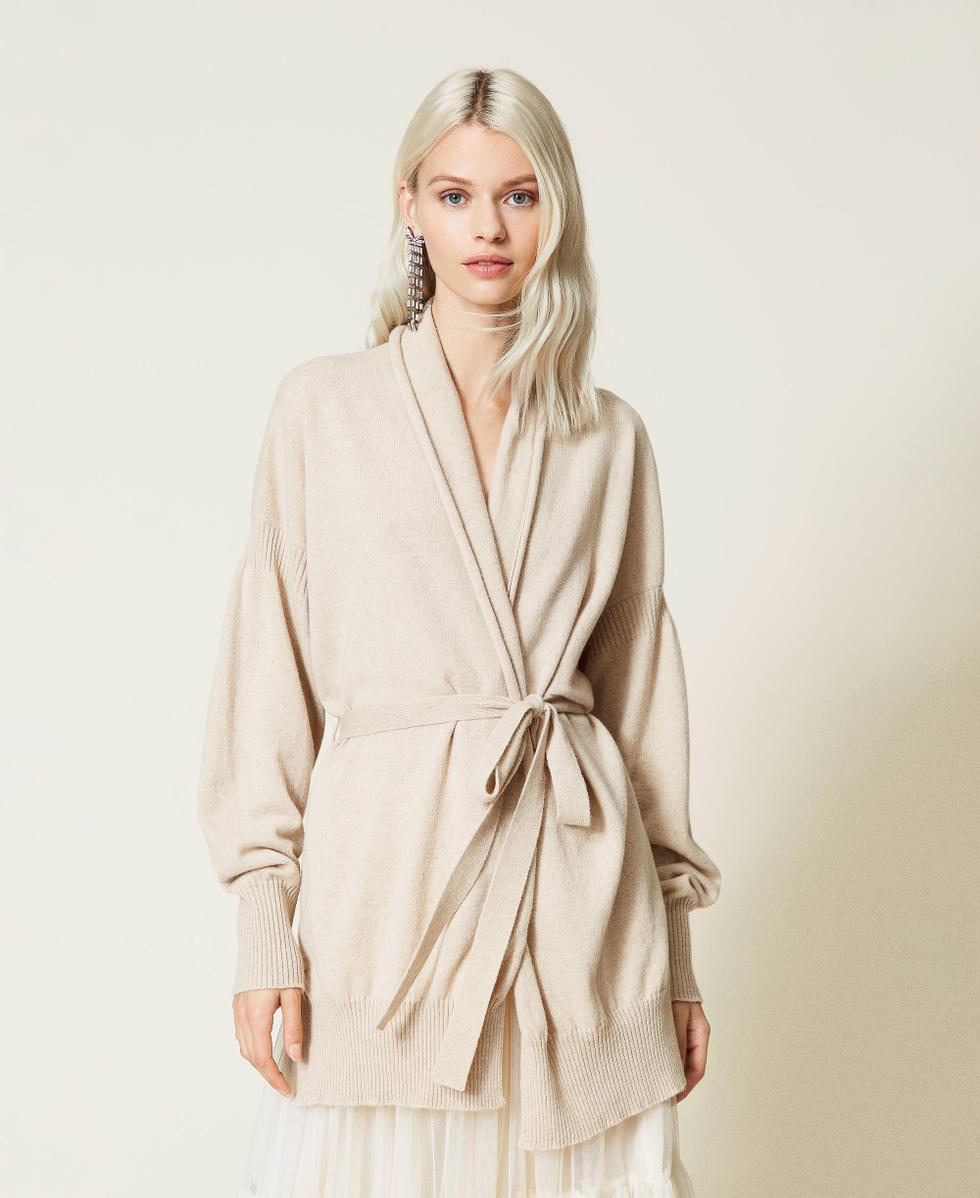 Recycled cashmere blend cardigan Woman, Grey | TWINSET Milano