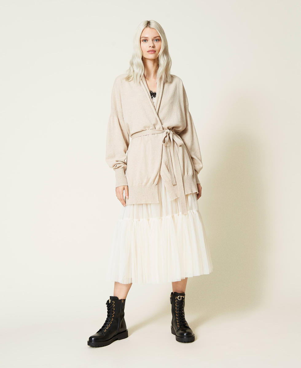 Recycled cashmere blend cardigan Woman, Grey | TWINSET Milano