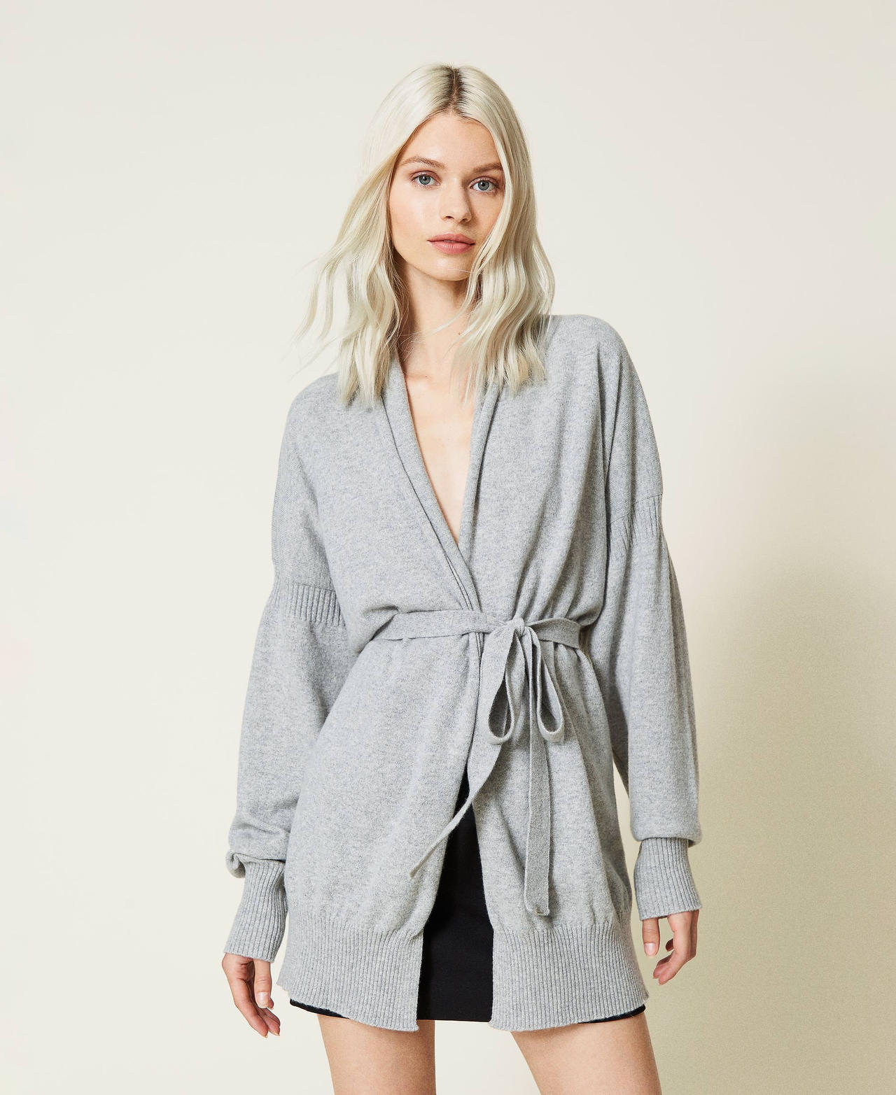 Recycled cashmere blend cardigan Woman, Grey | TWINSET Milano
