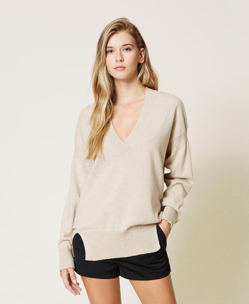 Recycled cashmere blend jumper Cappuccino Woman 212TQ3124-01