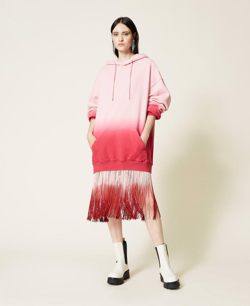 Abito in felpa tie‑dye con frange e logo Deep Dyed Lampone Scuro Donna 212TT2010-01