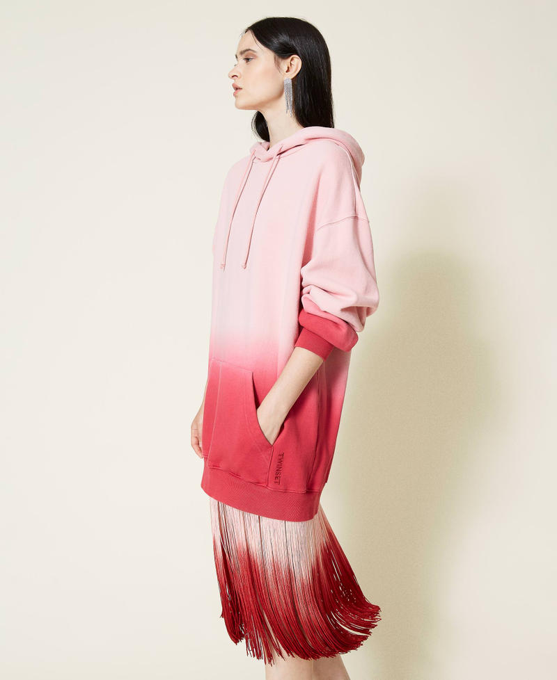 Abito in felpa tie‑dye con frange e logo Deep Dyed Lampone Scuro Donna 212TT2010-03