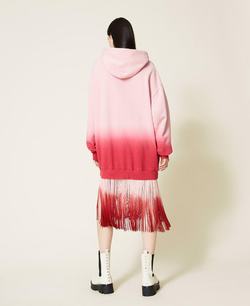Abito in felpa tie‑dye con frange e logo Deep Dyed Lampone Scuro Donna 212TT2010-04