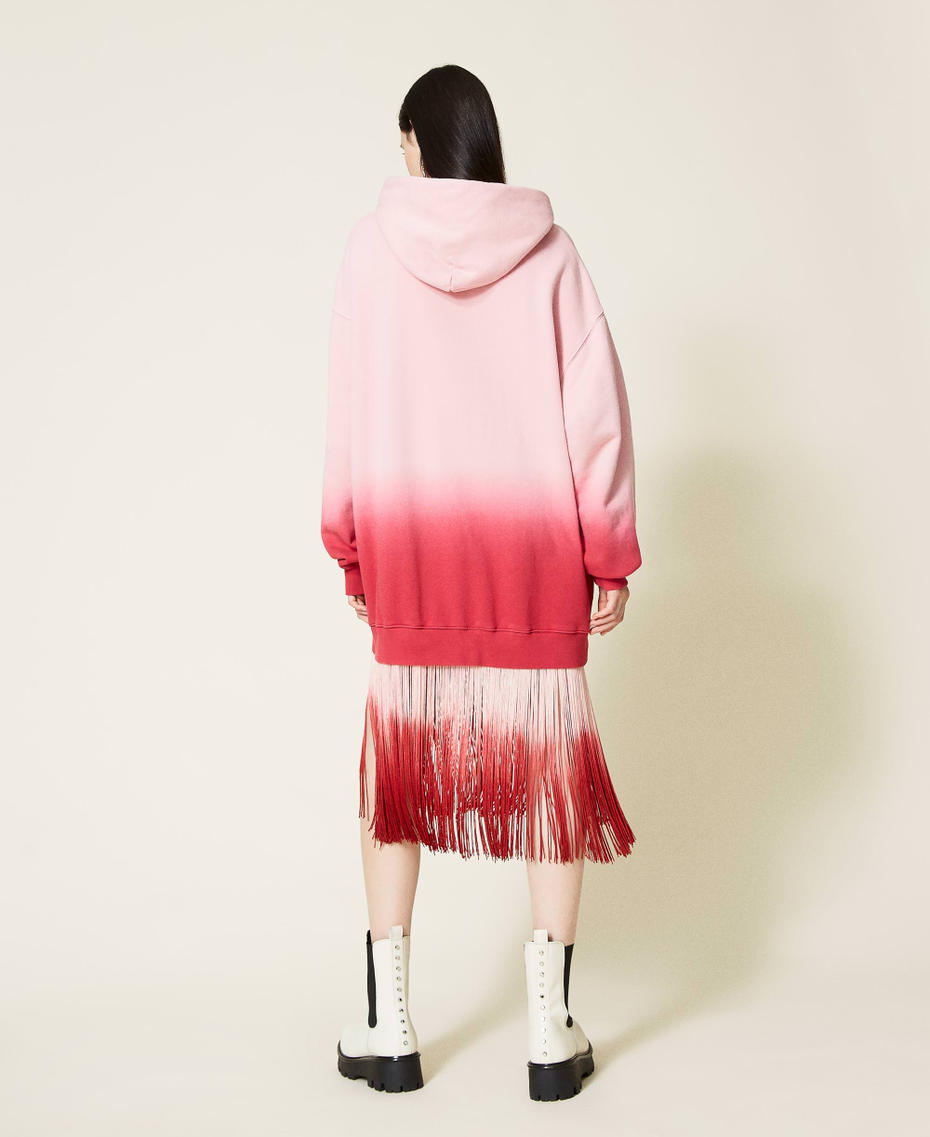 Abito in felpa tie‑dye con frange e logo Deep Dyed Lampone Scuro Donna 212TT2010-04
