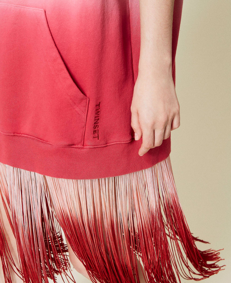 Abito in felpa tie‑dye con frange e logo Deep Dyed Lampone Scuro Donna 212TT2010-06