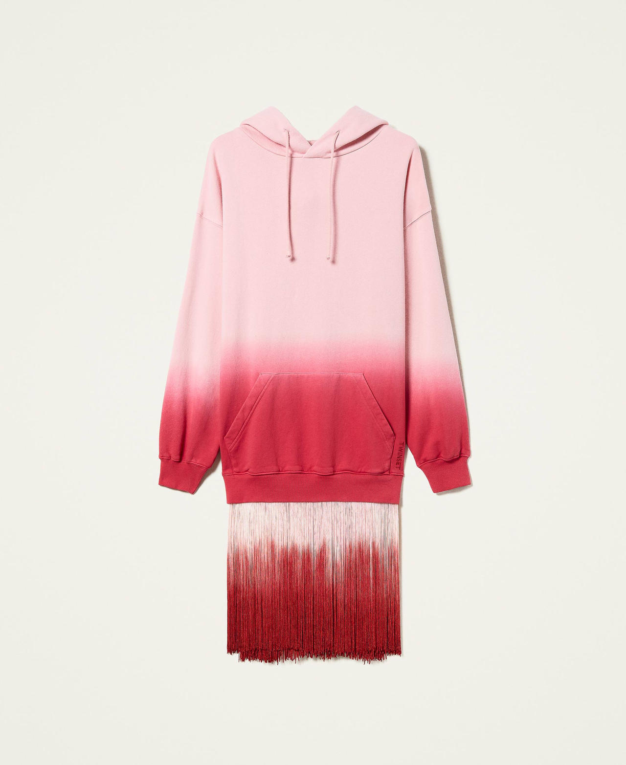 Abito in felpa tie‑dye con frange e logo Deep Dyed Lampone Scuro Donna 212TT2010-0S