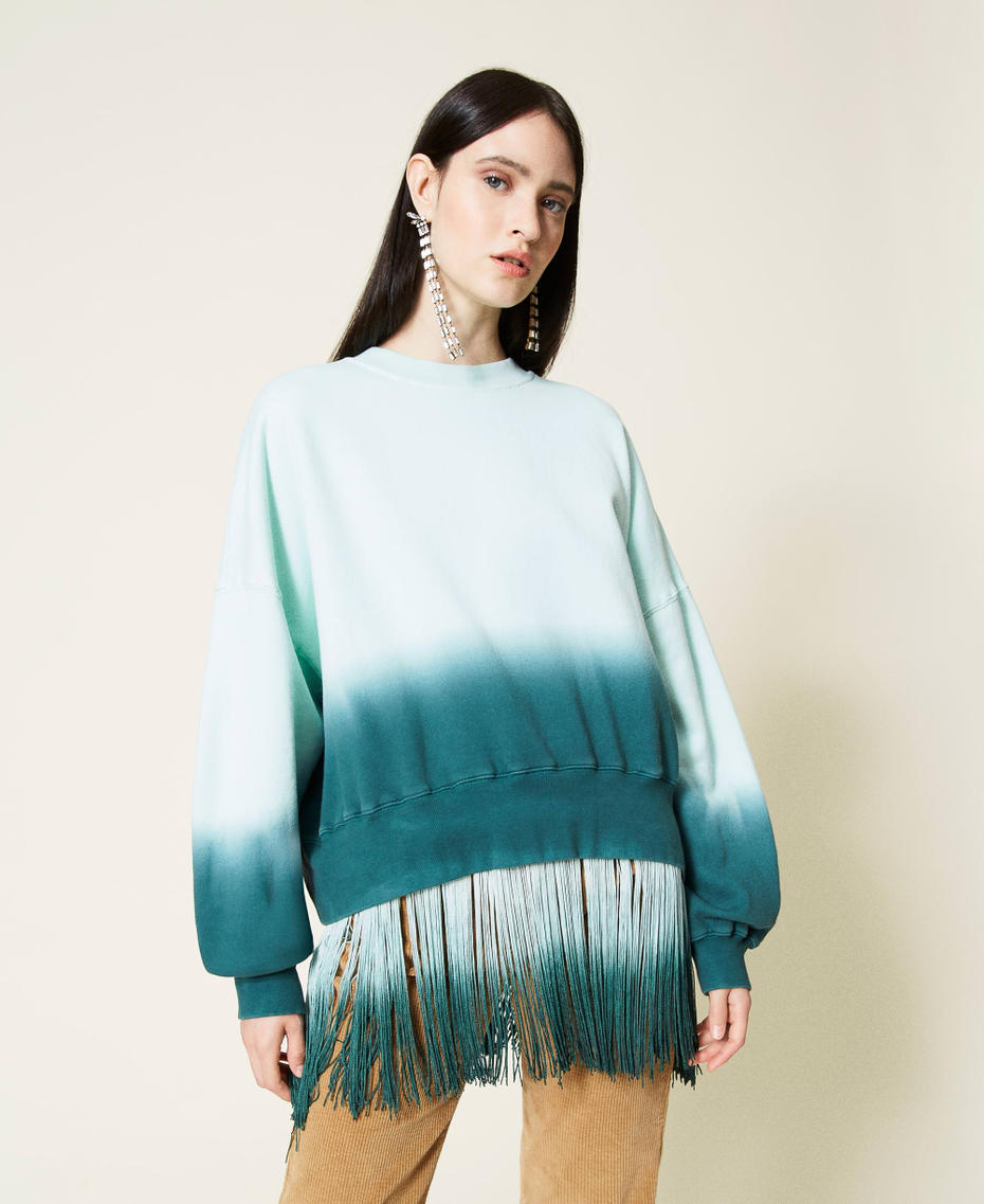 Tie-dye sweatshirt with fringes and logo Dark Green Deep Dyed Woman 212TT2011-01