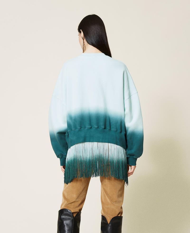 Tie-dye sweatshirt with fringes and logo Dark Green Deep Dyed Woman 212TT2011-04