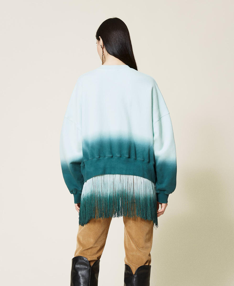 Sudadera tie‑dye con flecos y logotipo Deep Dyed Verde Oscuro Mujer 212TT2011-04