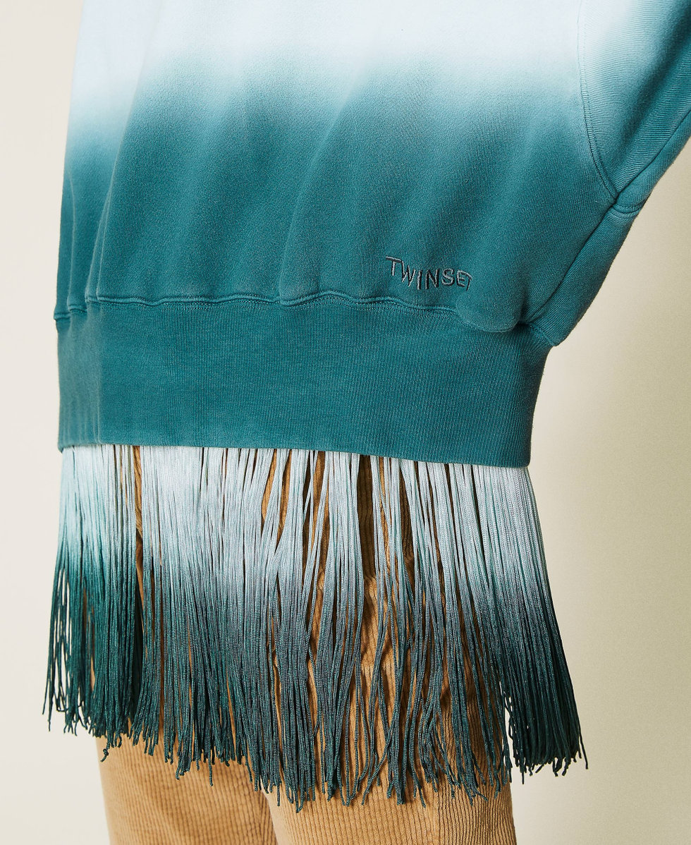 Sudadera tie‑dye con flecos y logotipo Deep Dyed Verde Oscuro Mujer 212TT2011-05