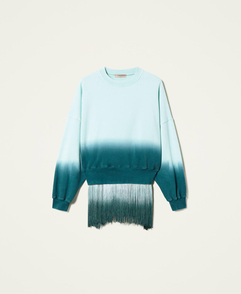 Sudadera tie‑dye con flecos y logotipo Deep Dyed Verde Oscuro Mujer 212TT2011-0S