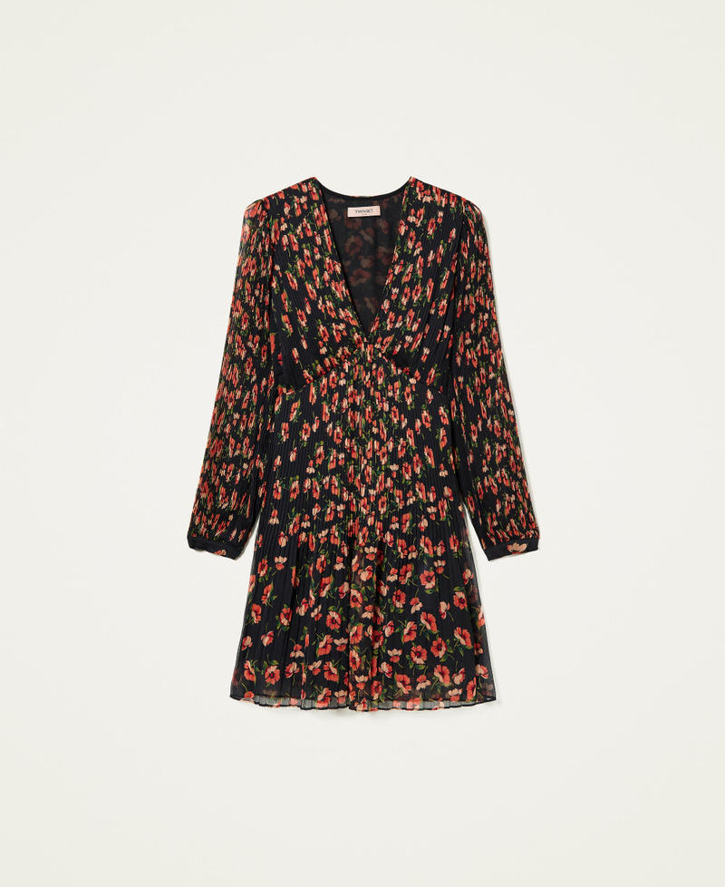 Creponne dress with floral print Fadeout Black / “Coral Candy” Red Flowers Woman 212TT2022-0S
