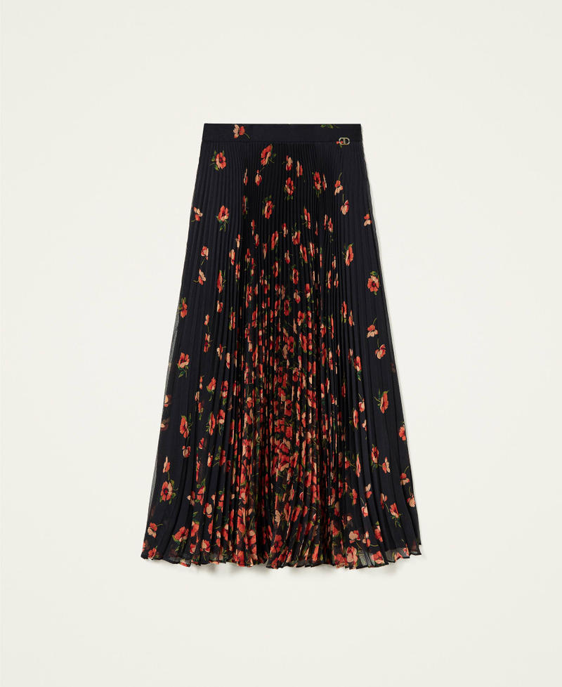 Creponne skirt with floral print Fadeout Black / “Coral Candy” Red Flowers Woman 212TT2024-0S
