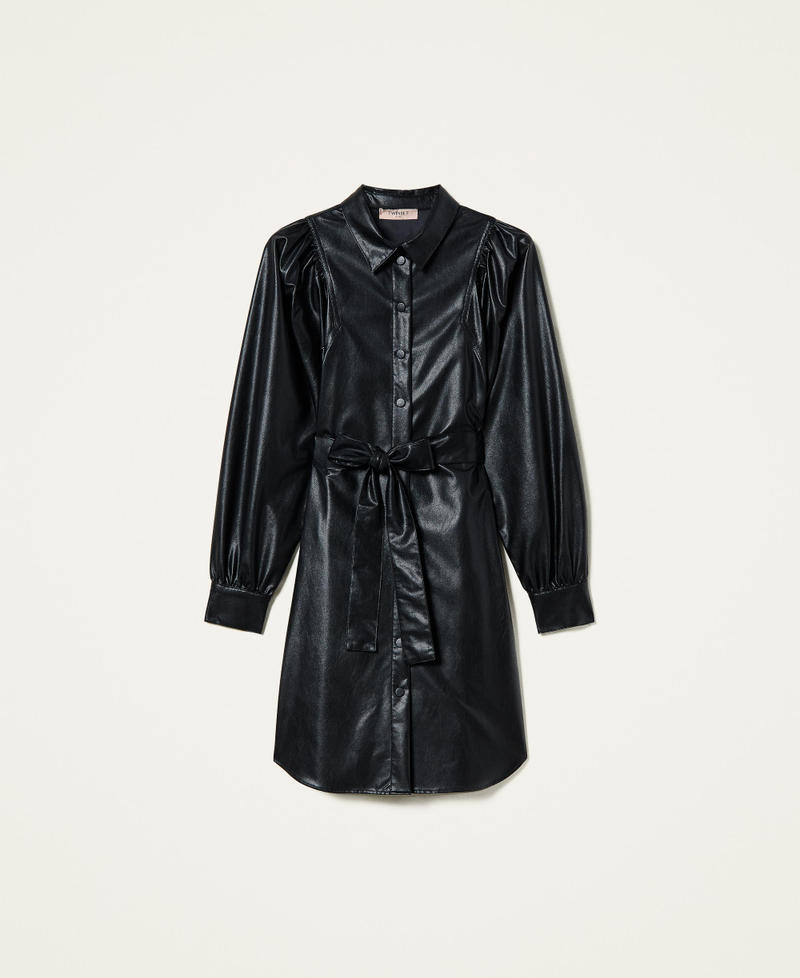 Robe chemisier en tissu enduit Noir Femme 212TT2050-0S
