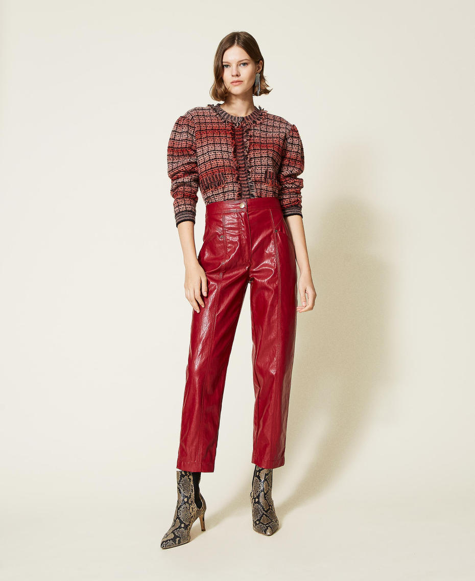 Coated fabric cropped trousers Dark Raspberry Woman 212TT2051-01