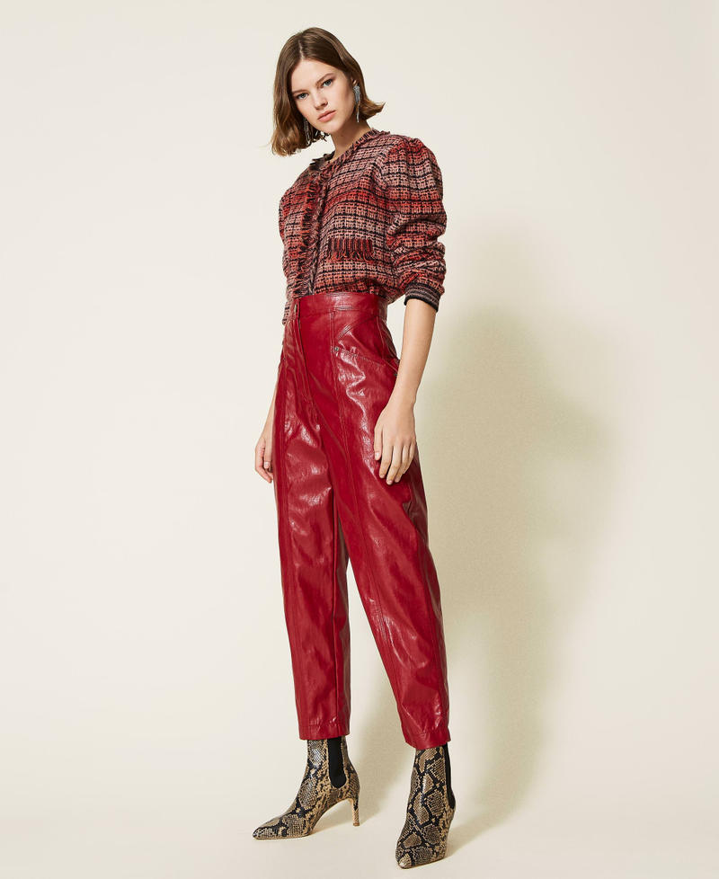 Coated fabric cropped trousers Dark Raspberry Woman 212TT2051-02