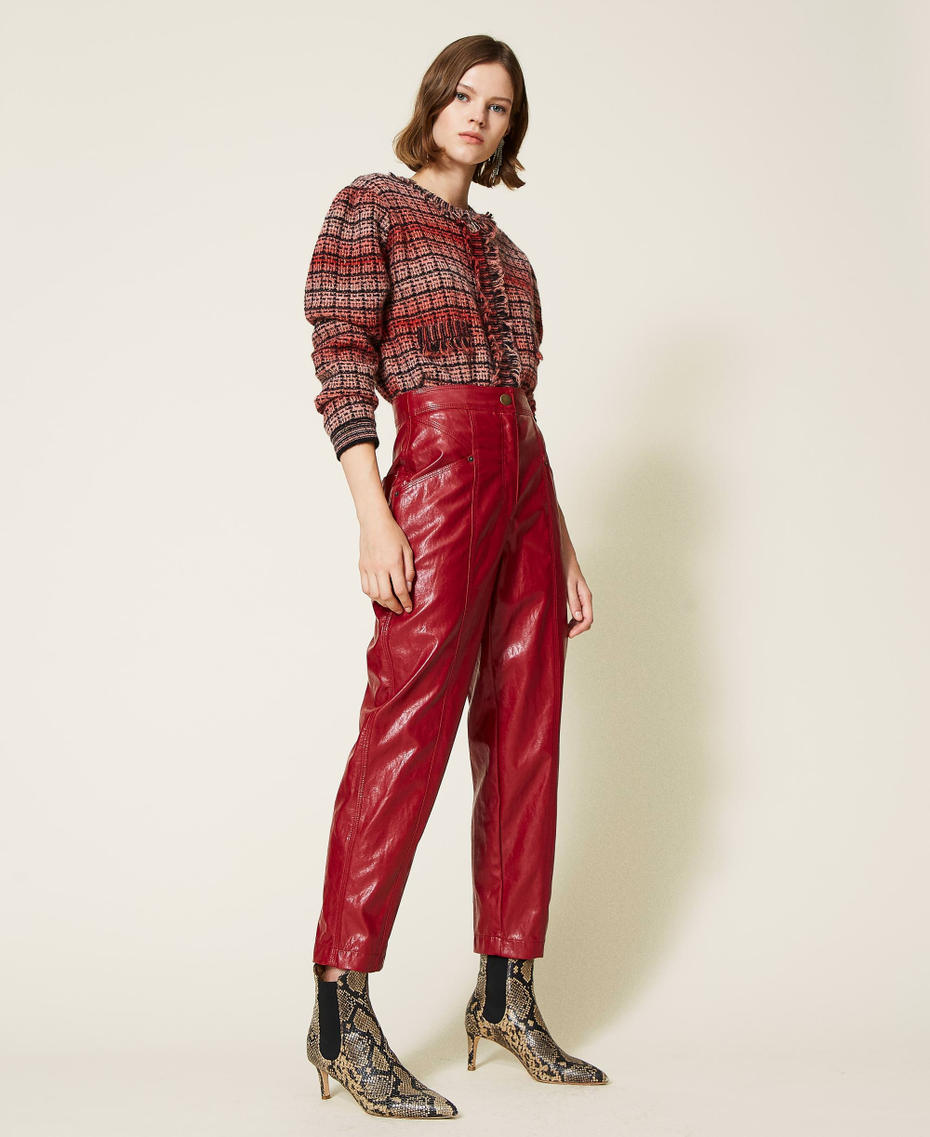 Coated fabric cropped trousers Dark Raspberry Woman 212TT2051-03