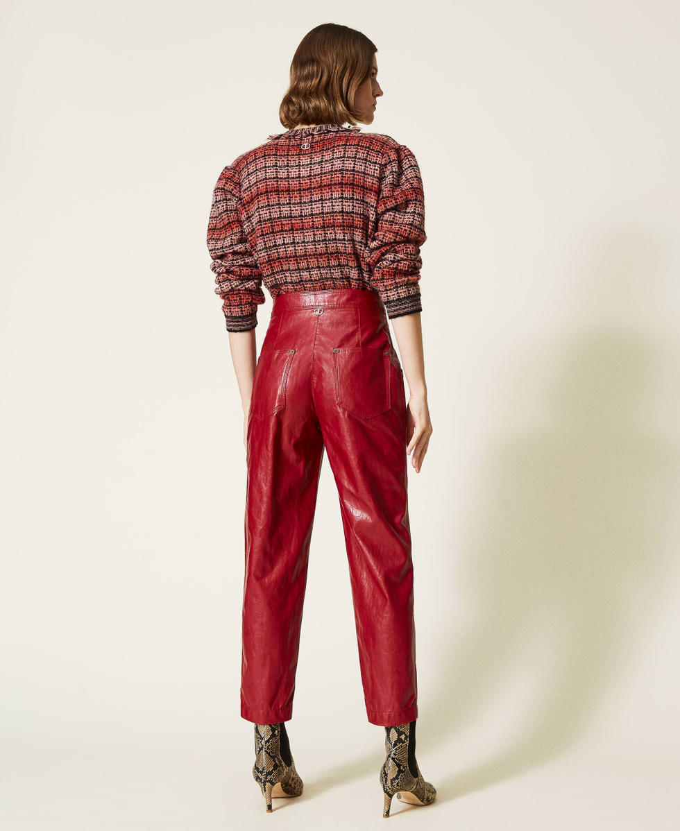 Pantalon cropped en tissu enduit Framboise Fonc&eacute; Femme 212TT2051-04