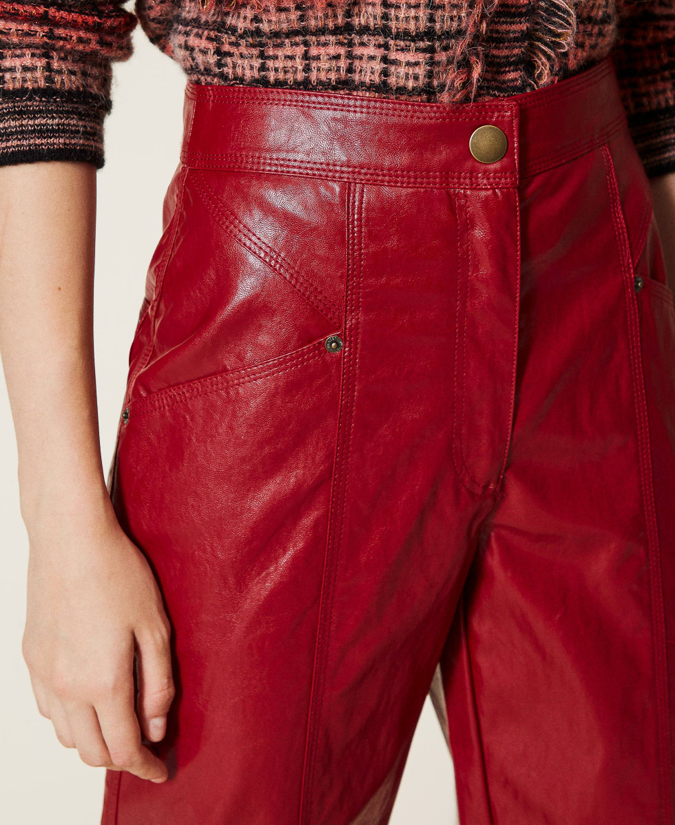 Pantalon cropped en tissu enduit Framboise Fonc&eacute; Femme 212TT2051-05