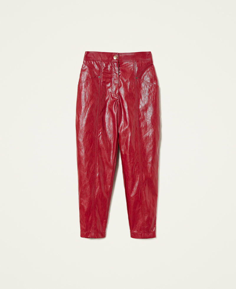 Coated fabric cropped trousers Dark Raspberry Woman 212TT2051-0S