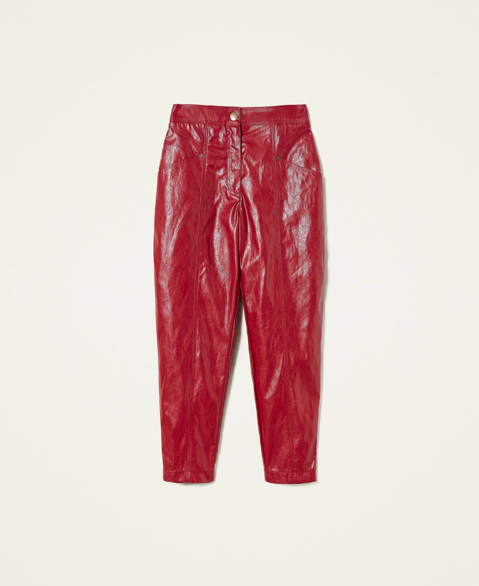 Pantalon cropped en tissu enduit Framboise Fonc&eacute; Femme 212TT2051-0S