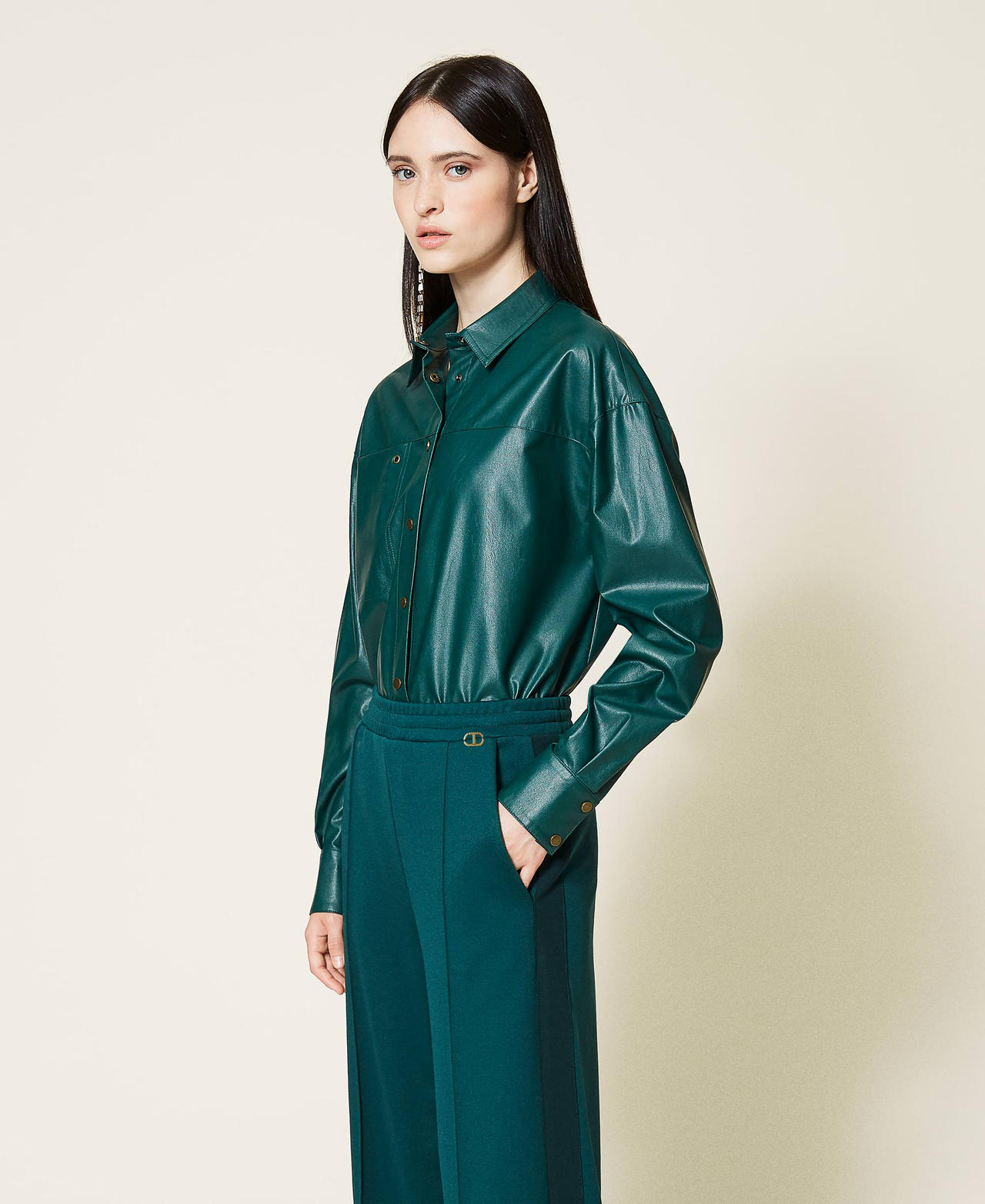 Coated fabric shirt Dark Green Woman 212TT2052-02