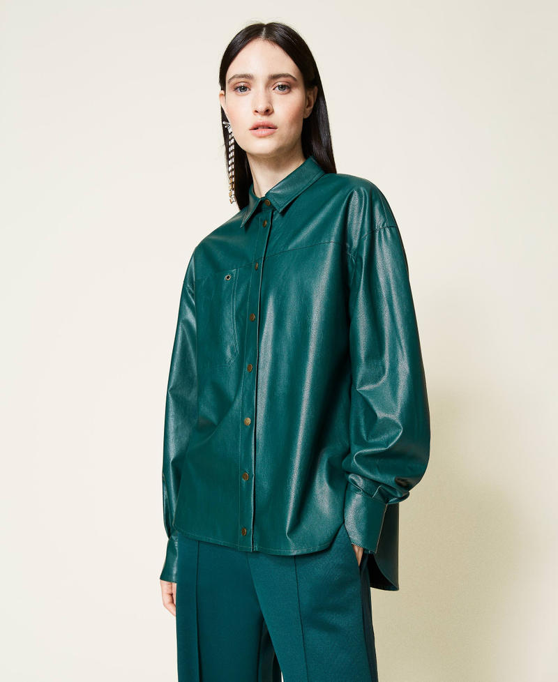 Coated fabric shirt Dark Green Woman 212TT2052-04