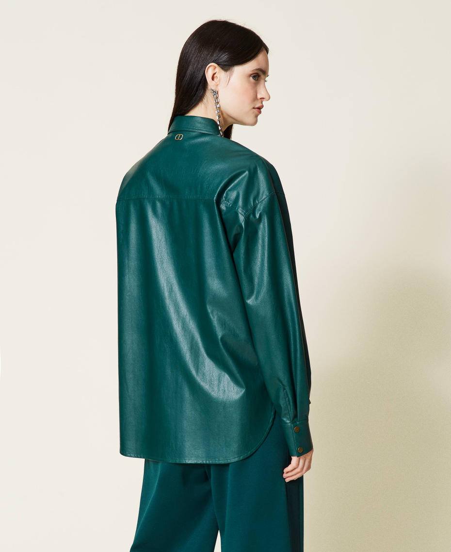 Camisa de tejido encerado Verde Oscuro Mujer 212TT2052-05