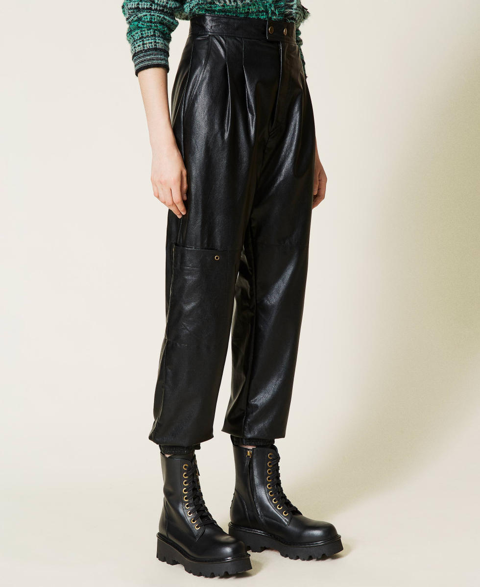 Coated fabric joggers Woman Black TWINSET Milano