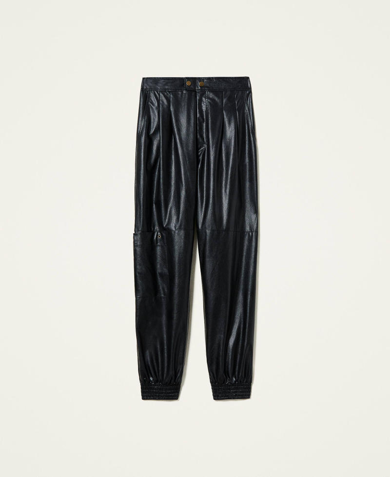 Coated fabric joggers Woman Black TWINSET Milano