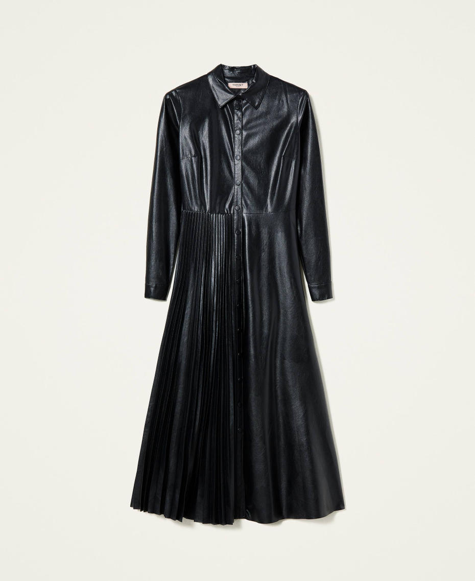 Длинное платье-рубашка из ткани с покрытием Черный женщина 212TT2054-0S