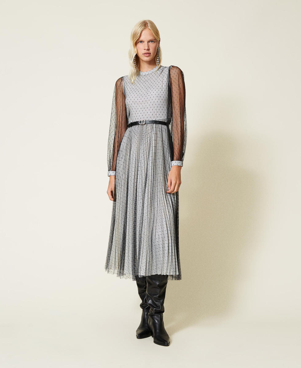 Full-length plumetis tulle dress Bicolour Black / "Snow" White Woman 212TT2061-01