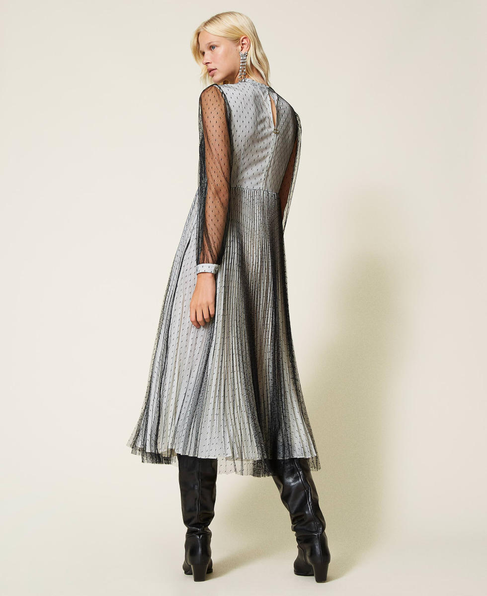 Full-length plumetis tulle dress Bicolour Black / "Snow" White Woman 212TT2061-04